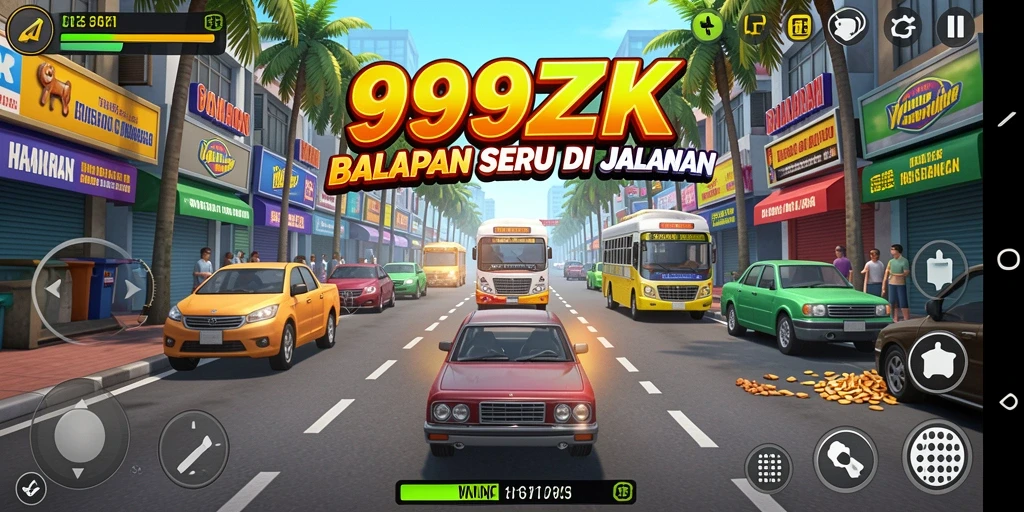 Screenshot gameplay 999ZK yang memperlihatkan aksi balapan yang mendebarkan.