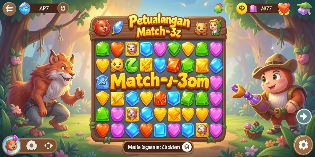 Tampilan gameplay API77 dengan elemen warna-warni di papan permainan Match-3.
