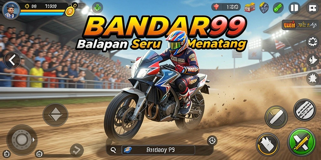 Screenshot gameplay menunjukkan aksi balapan motor yang mendebarkan.