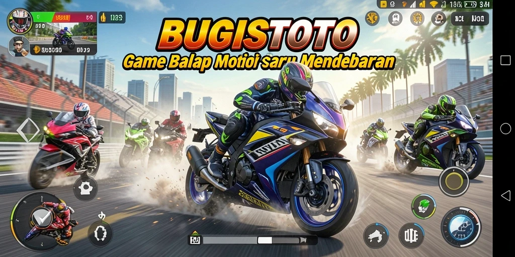 Screenshot dari gameplay balap motor yang mendebarkan di BUGISTOTO.