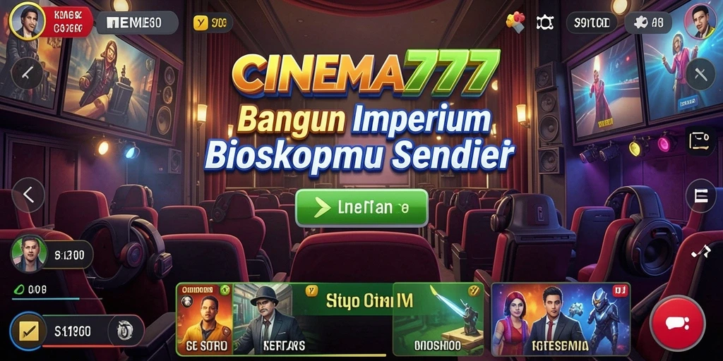 Screenshot menunjukkan gameplay seru CINEMA777 saat mengelola bioskop.