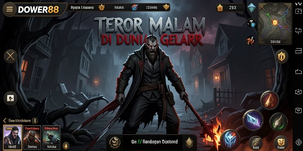 Screenshot utama gameplay DOWER88 menunjukkan suasana mencekam dan penuh ketegangan.
