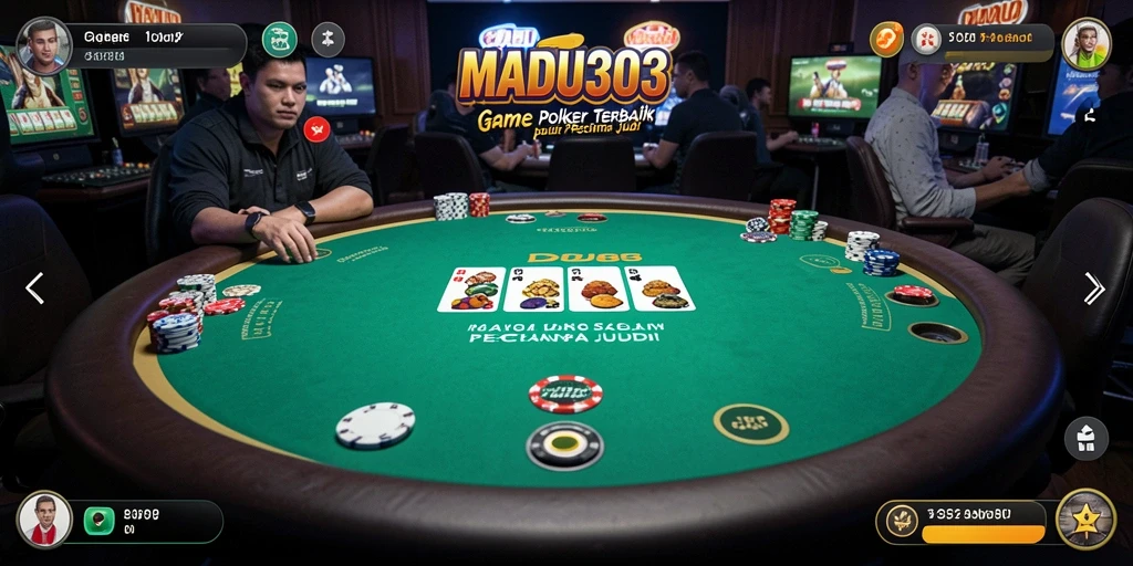 Screenshot gameplay MADU303 menampilkan aksi seru di meja Poker.