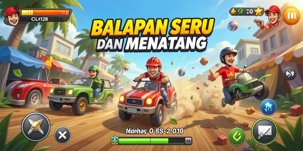 Screenshot menampilkan balapan mendebarkan dalam OLX128 dengan grafik yang menakjubkan.