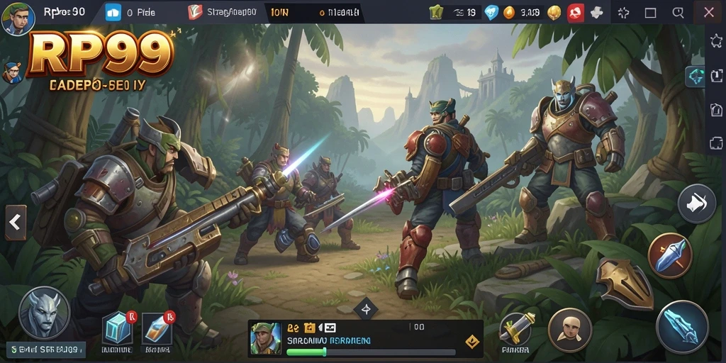 Screenshot utama RP99 menampilkan aksi pertempuran epik dalam game SLG.