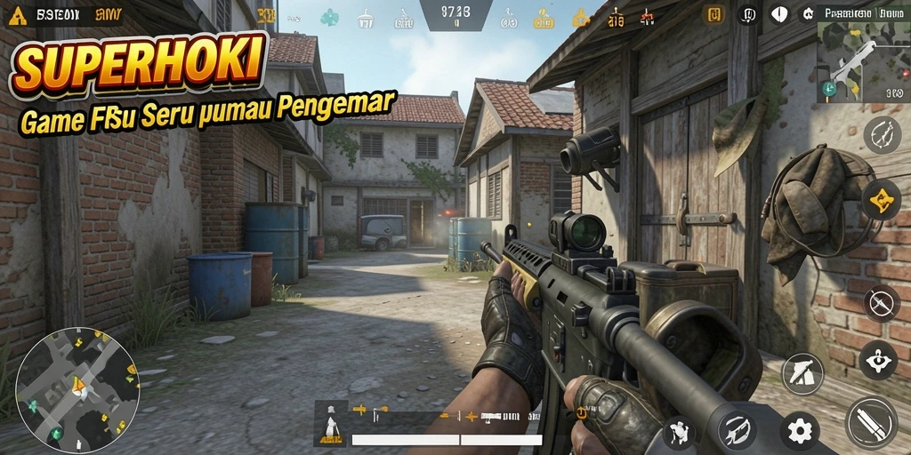Tangkapan layar menampilkan aksi seru gameplay FPS di SUPERHOKI.