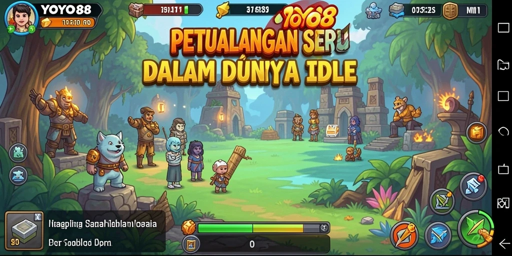 Screenshot gameplay YOYO88 yang menunjukkan kemajuan karakter Idle.